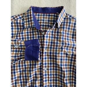 Bugatchi Shirt Men’s 17 x 34/35 Check Long Sleeve Flip Cuff Button Down EUC